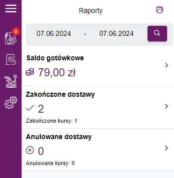 Aplikacja Fodimi Driver: raport kierowcy z saldem gotówkowym i liczbą dostaw
