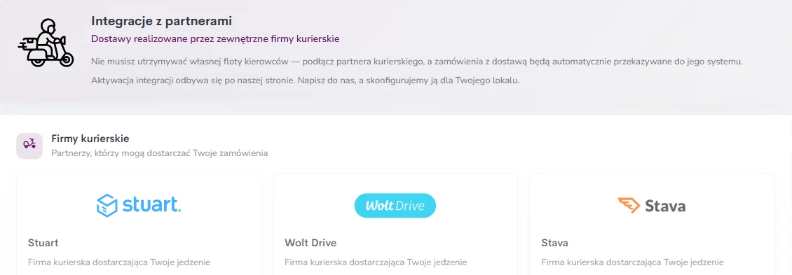 Integracje Fodimi z firmami kurierskimi Stuart, Wolt Drive i Stava