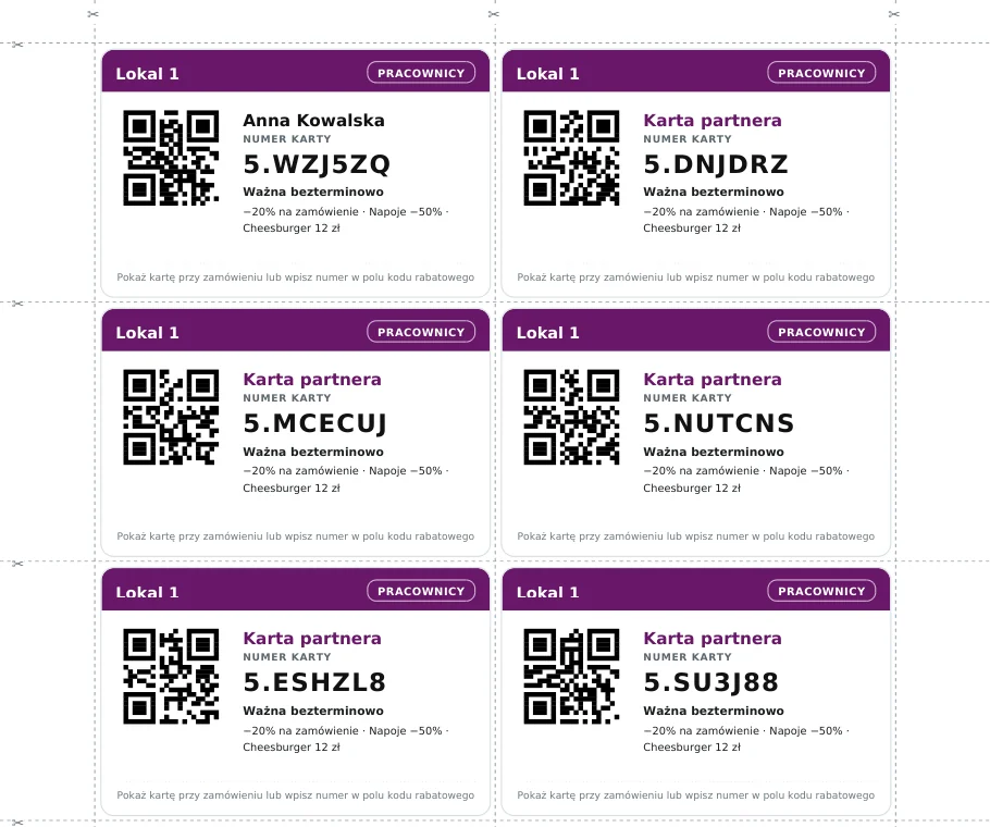 Karty rabatowe Fodimi do druku – karty pracownicze i partnerskie z kodem QR i stałym rabatem